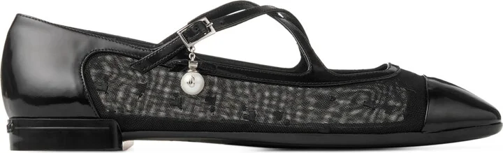 Jimmy Choo Eleri Patent Leather-Mesh Ballet Flats