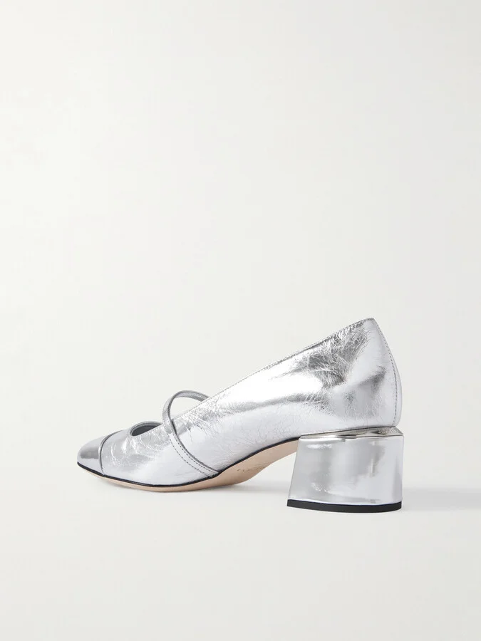 Jimmy Choo - Elisa 45 Embellished Metallic Leather Mary Jane Pumps - Silver - Image 3