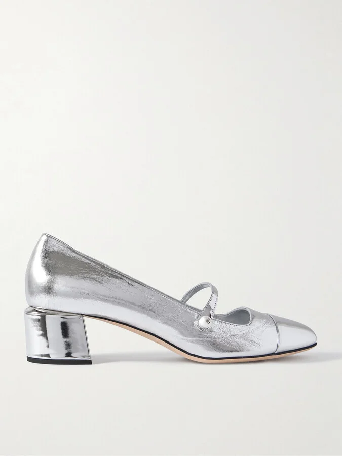 Jimmy Choo - Elisa 45 Embellished Metallic Leather Mary Jane Pumps - Silver