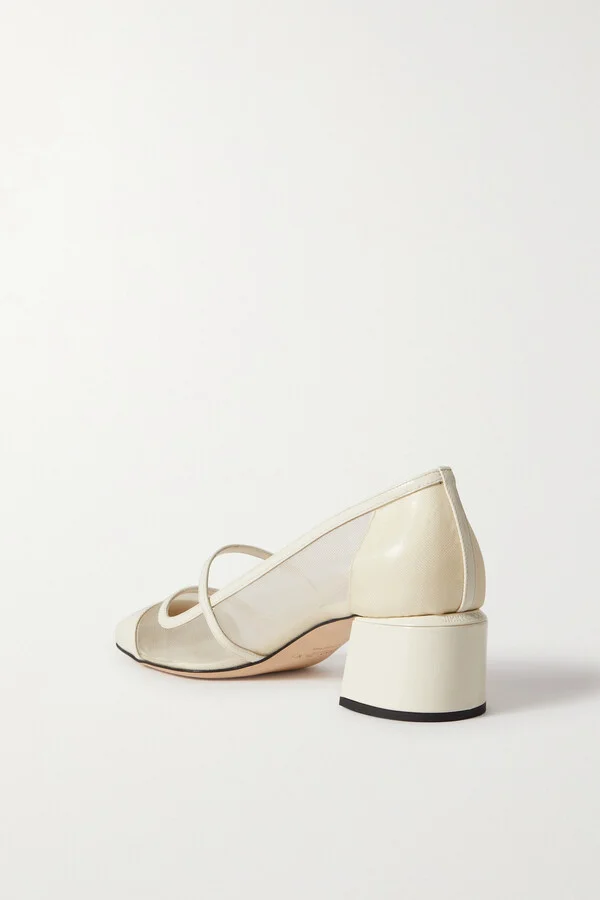 Jimmy Choo - Elisa 45 Embellished Patent-leather And Mesh Mary Jane Pumps - Cream - Image 3