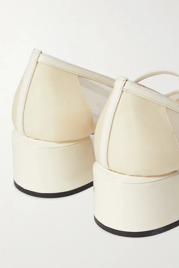 Jimmy Choo - Elisa 45 Embellished Patent-leather And Mesh Mary Jane Pumps - Cream - Image 4