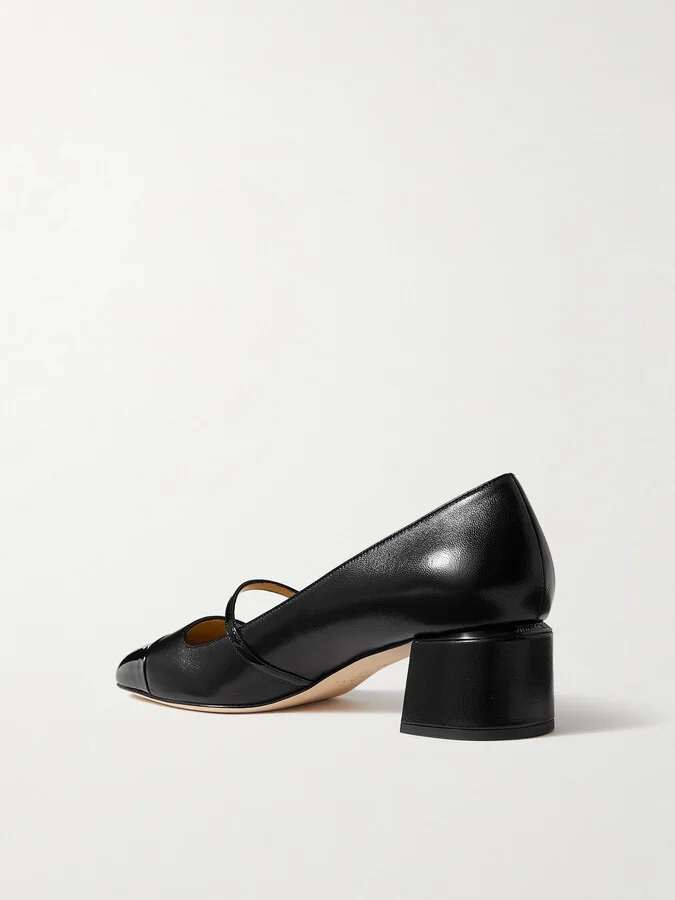 Jimmy Choo - Elisa 45 Embellished Patent-trimmed Leather Mary Jane Pumps - Black - Image 3