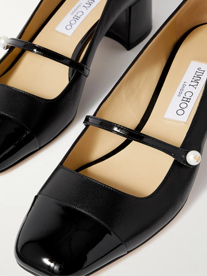 Jimmy Choo - Elisa 45 Embellished Patent-trimmed Leather Mary Jane Pumps - Black - Image 4