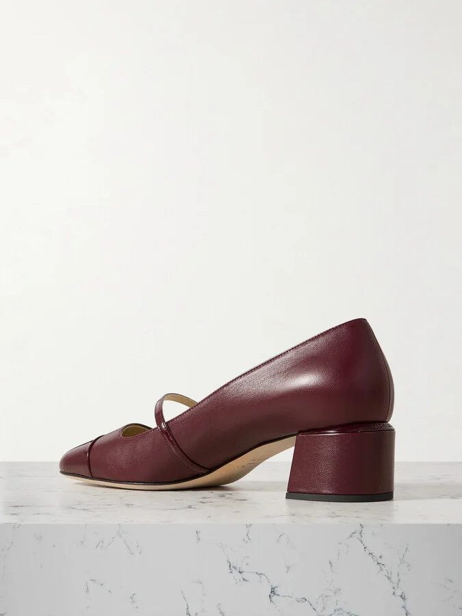 Jimmy Choo - Elisa 45 Embellished Patent-trimmed Leather Mary Jane Pumps - Burgundy - Image 3