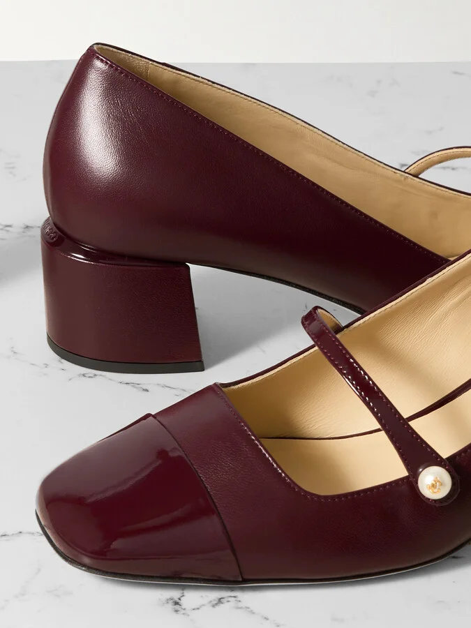Jimmy Choo - Elisa 45 Embellished Patent-trimmed Leather Mary Jane Pumps - Burgundy - Image 4
