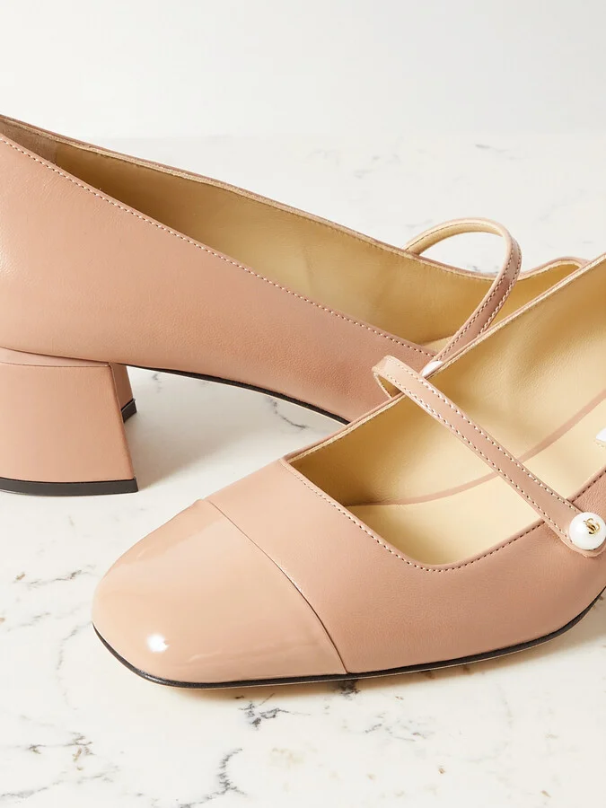 Jimmy Choo - Elisa 45 Embellished Patent-trimmed Leather Mary Jane Pumps - Neutrals - Image 4