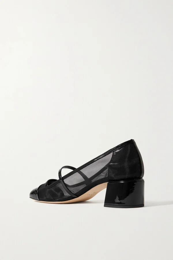 Jimmy Choo - Elisa 45 Mesh And Patent-leather Mary Jane Pumps - Black - Image 3