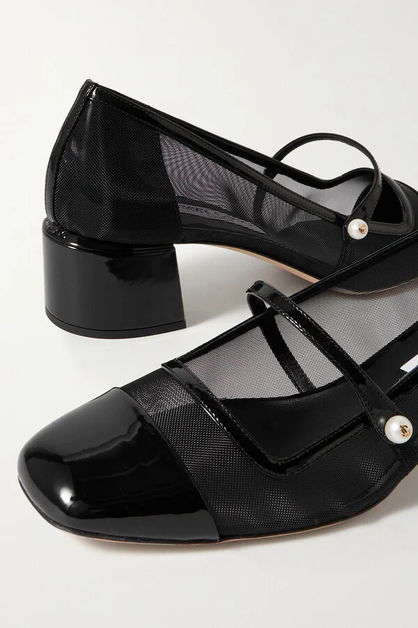 Jimmy Choo - Elisa 45 Mesh And Patent-leather Mary Jane Pumps - Black - Image 4
