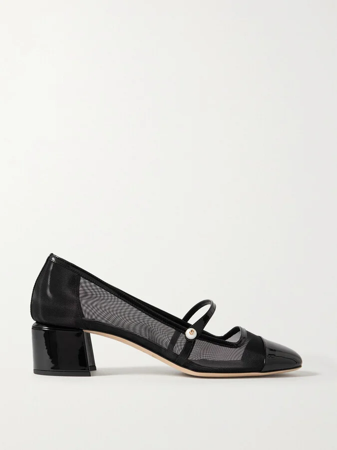 Jimmy Choo - Elisa 45 Mesh And Patent-leather Mary Jane Pumps - Black
