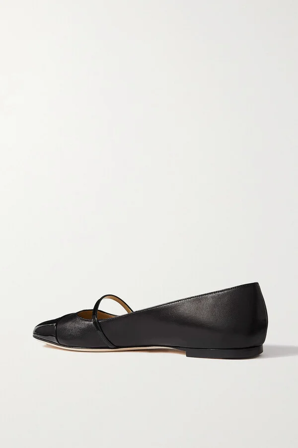 Jimmy Choo - Elisa Embellished Patent-trimmed Leather Mary Jane Flats - Black - Image 3