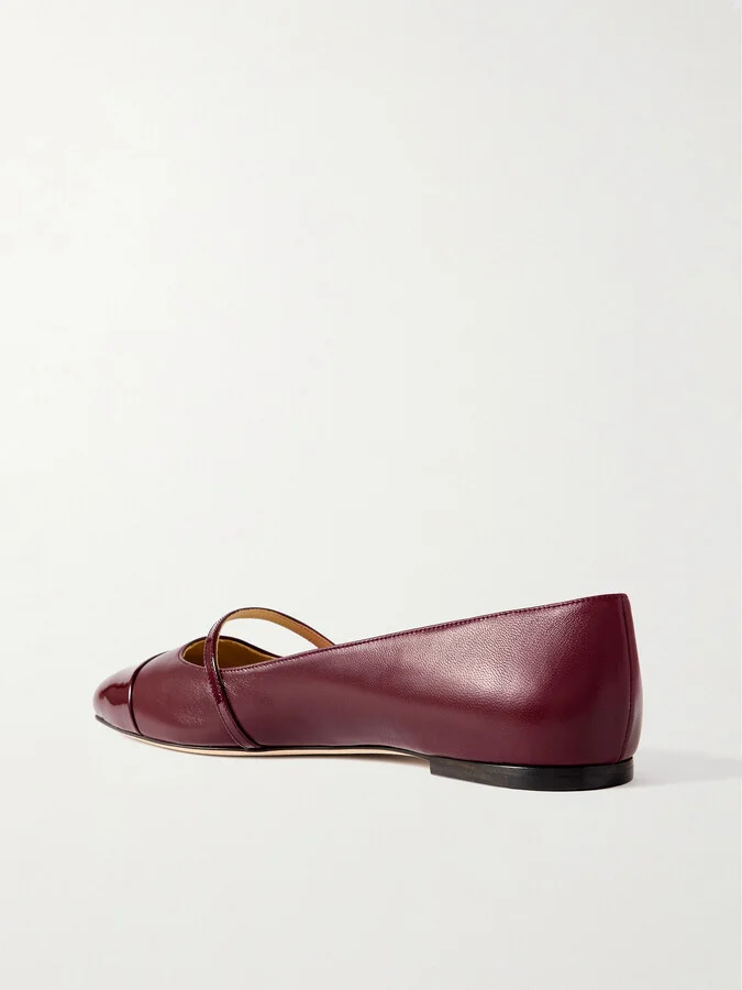 Jimmy Choo - Elisa Embellished Patent-trimmed Leather Mary Jane Flats - Burgundy - Image 3