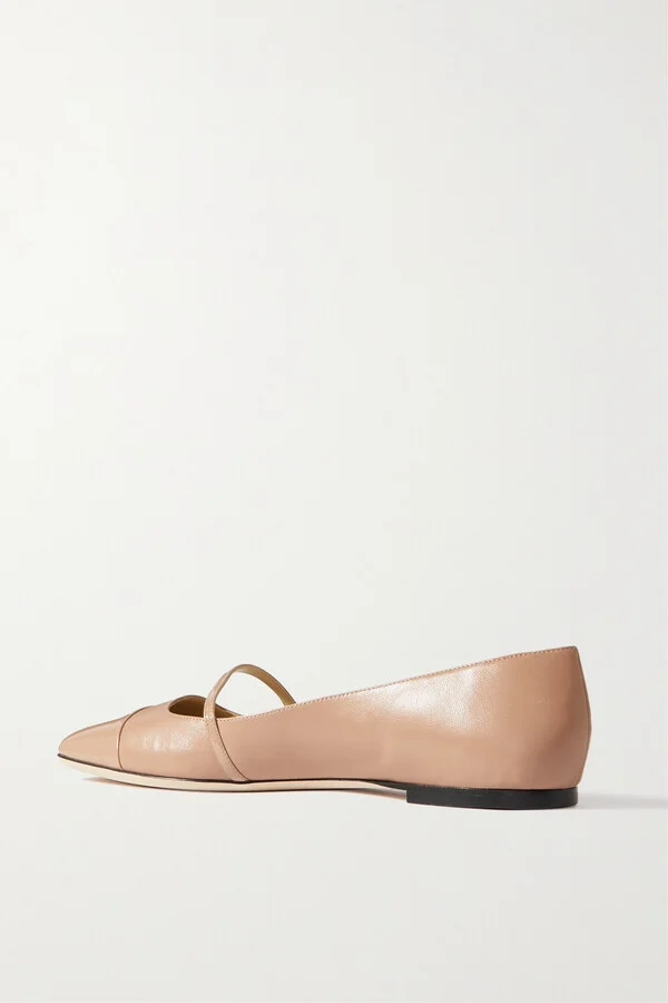 Jimmy Choo - Elisa Embellished Patent-trimmed Leather Mary Jane Flats - Neutrals - Image 3