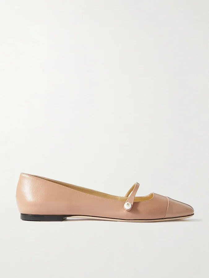 Jimmy Choo - Elisa Embellished Patent-trimmed Leather Mary Jane Flats - Neutrals