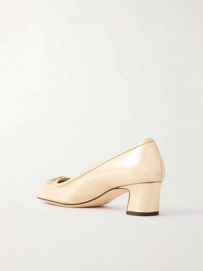 Jimmy Choo - Elme 45 Embellished Metallic Leather Pumps - Gold - Image 3