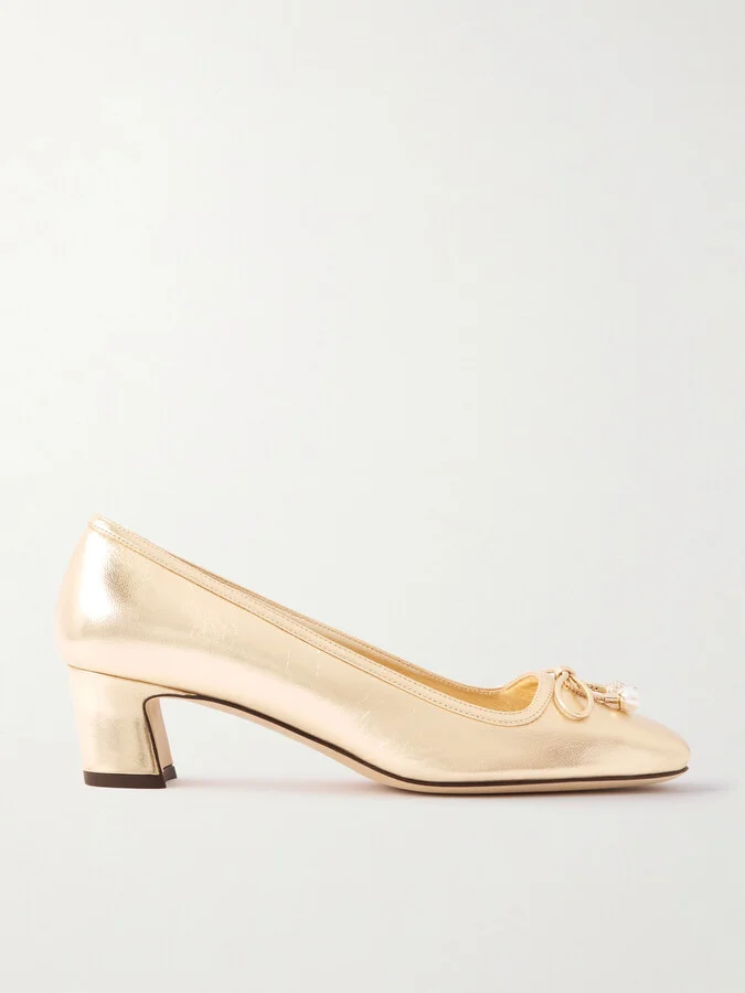 Jimmy Choo - Elme 45 Embellished Metallic Leather Pumps - Gold