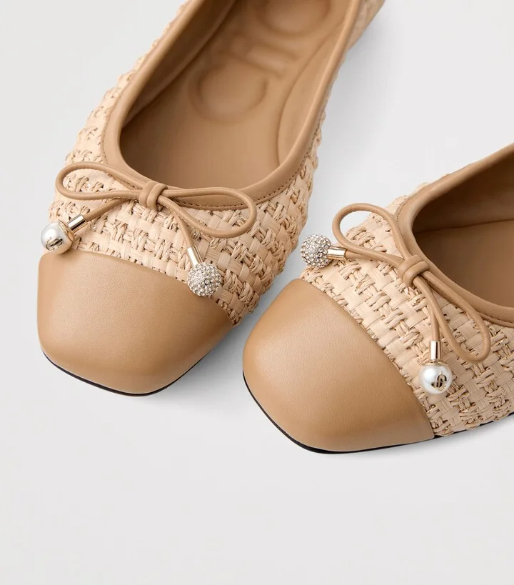Jimmy Choo Elme Leather-Raffia Ballet Flats - Image 3