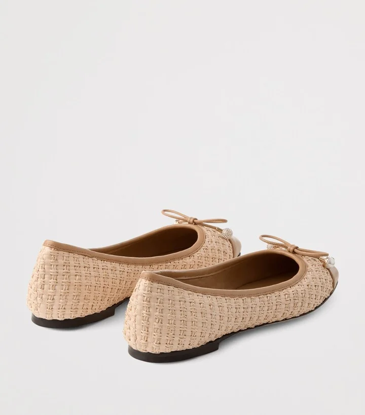 Jimmy Choo Elme Leather-Raffia Ballet Flats - Image 4