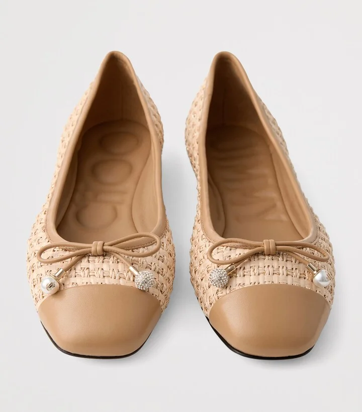 Jimmy Choo Elme Leather-Raffia Ballet Flats - Image 5