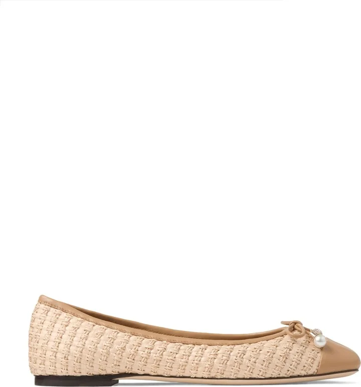 Jimmy Choo Elme Leather-Raffia Ballet Flats