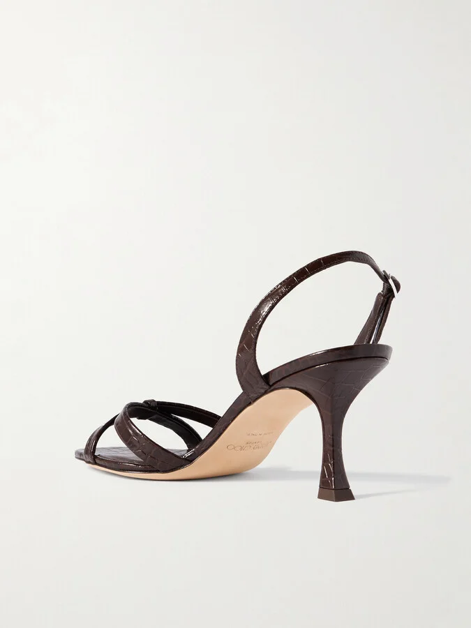 Jimmy Choo - Elsy 70 Croc-effect Leather Slingback Sandals - Brown - Image 3