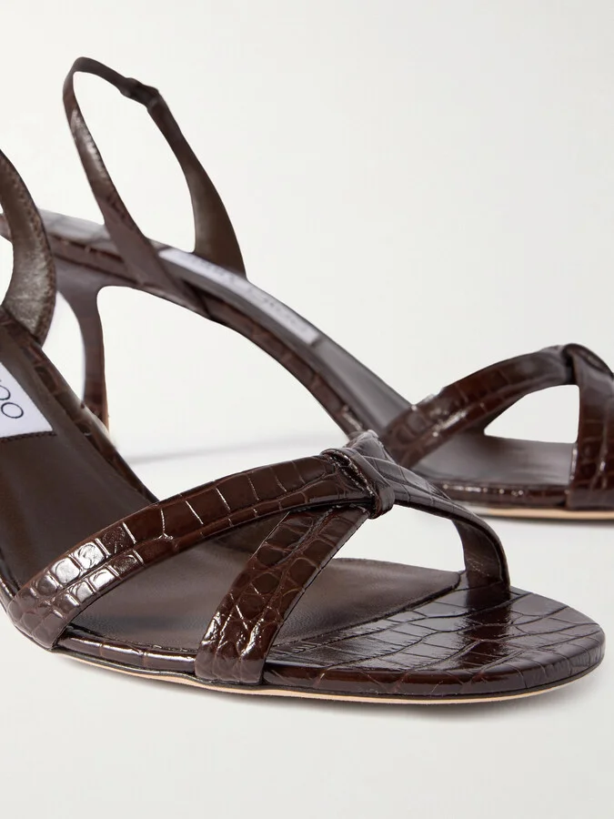 Jimmy Choo - Elsy 70 Croc-effect Leather Slingback Sandals - Brown - Image 4