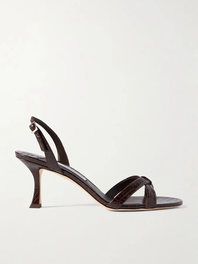 Jimmy Choo - Elsy 70 Croc-effect Leather Slingback Sandals - Brown