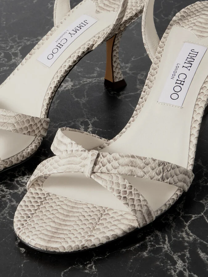 Jimmy Choo - Elsy 70 Snake-effect Leather Slingback Sandals - Animal print - Image 4