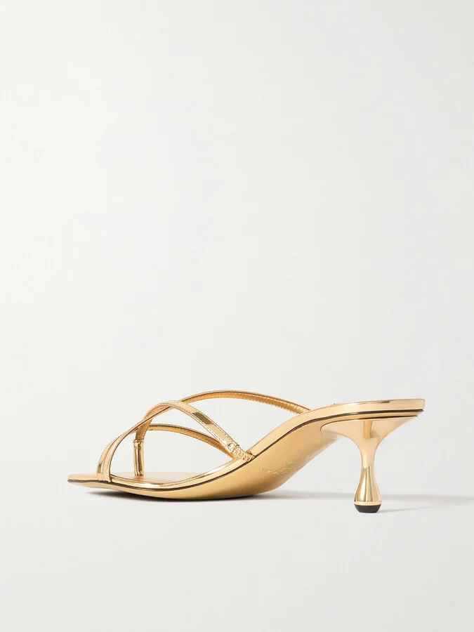 Jimmy Choo - Etana 45 Mirrored-leather Mules - Gold - Image 3