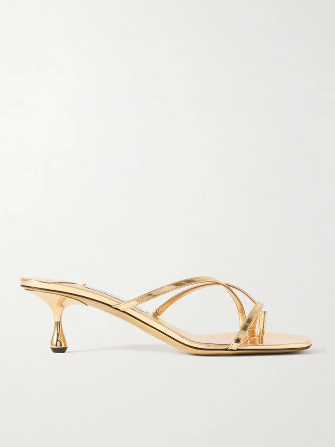 Jimmy Choo - Etana 45 Mirrored-leather Mules - Gold