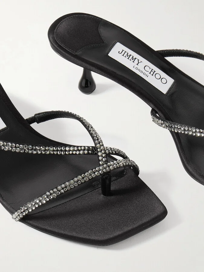 Jimmy Choo - Etana 50 Crystal-embellished Satin Mules - Black - Image 4