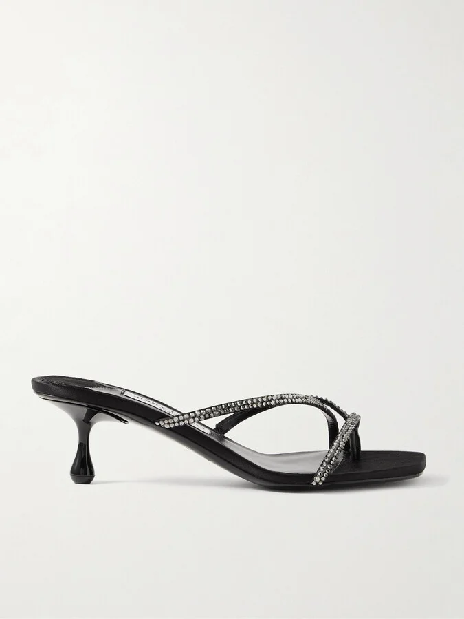 Jimmy Choo - Etana 50 Crystal-embellished Satin Mules - Black