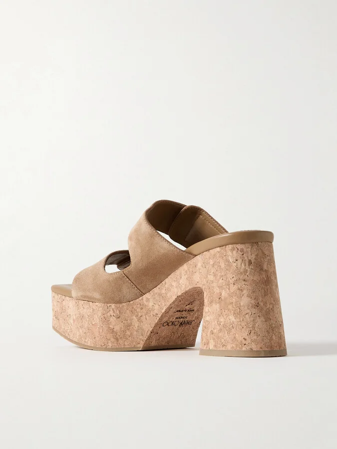 Jimmy Choo - Fayence 95 Faux Pearl-embellished Suede Platform Mules - Brown - Image 3