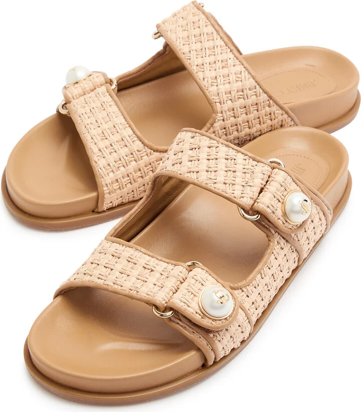 Jimmy Choo Fayence Embellished Raffia Sliders - Image 3