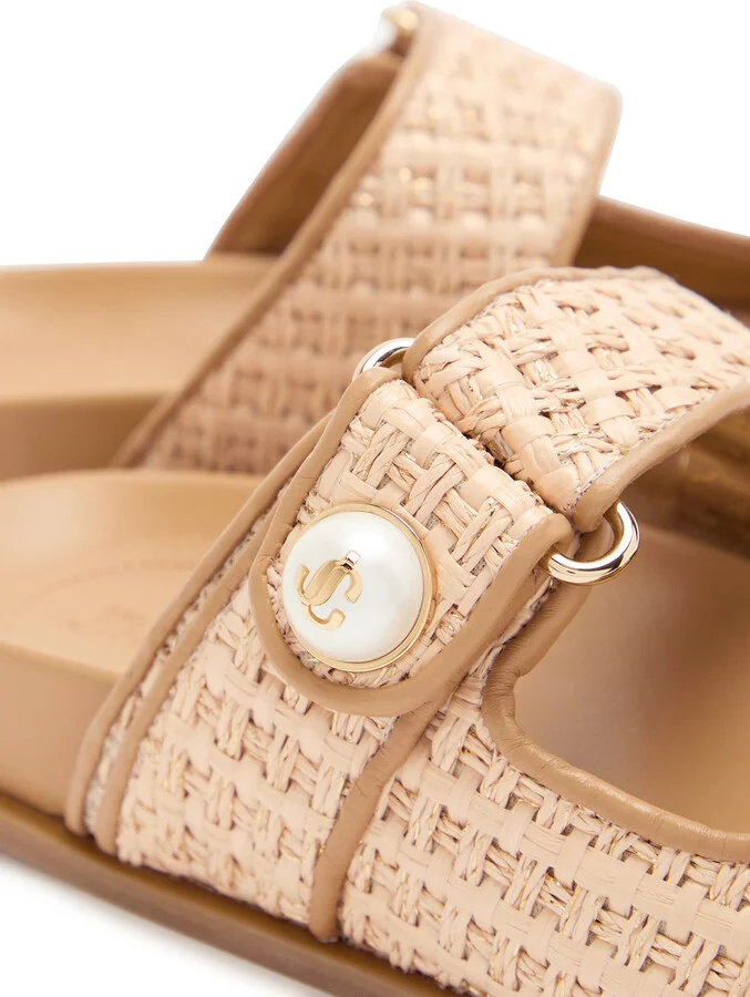Jimmy Choo Fayence Embellished Raffia Sliders - Image 4
