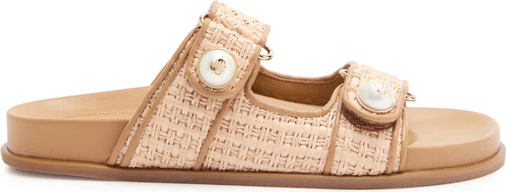 Jimmy Choo Fayence Embellished Raffia Sliders