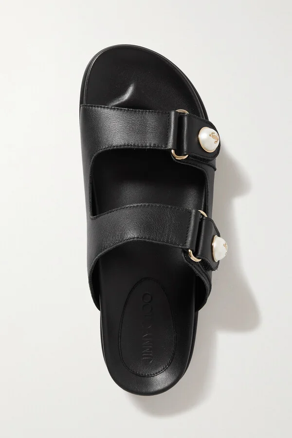 Jimmy Choo - Fayence Faux Pearl-embellished Leather Slides - Black - Image 5