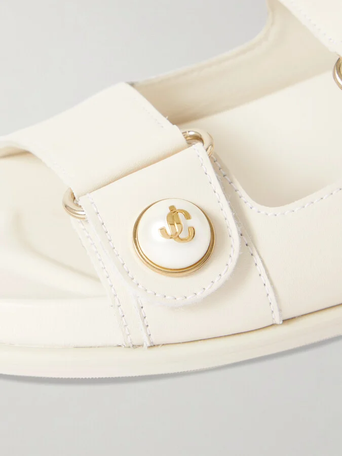 Jimmy Choo - Fayence Faux Pearl-embellished Leather Slides - White - Image 4