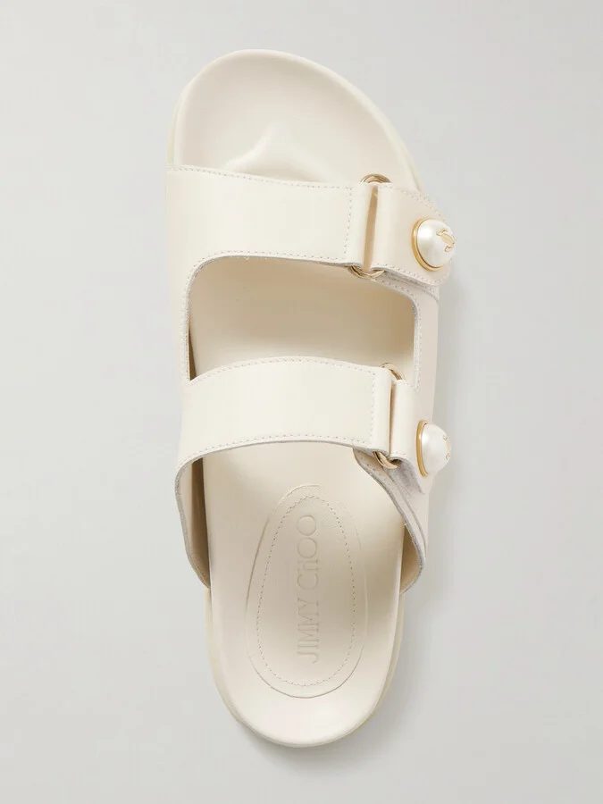 Jimmy Choo - Fayence Faux Pearl-embellished Leather Slides - White - Image 5
