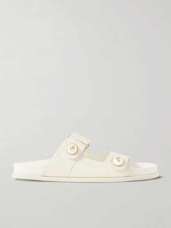 Jimmy Choo - Fayence Faux Pearl-embellished Leather Slides - White
