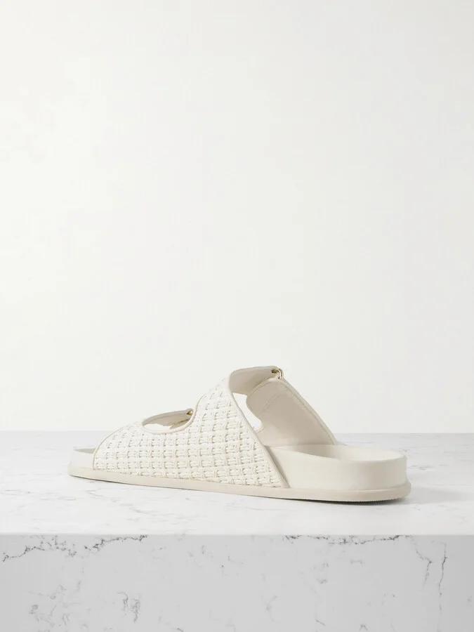 Jimmy Choo - Fayence Faux Pearl-embellished Raffia Slides - Cream - Image 3