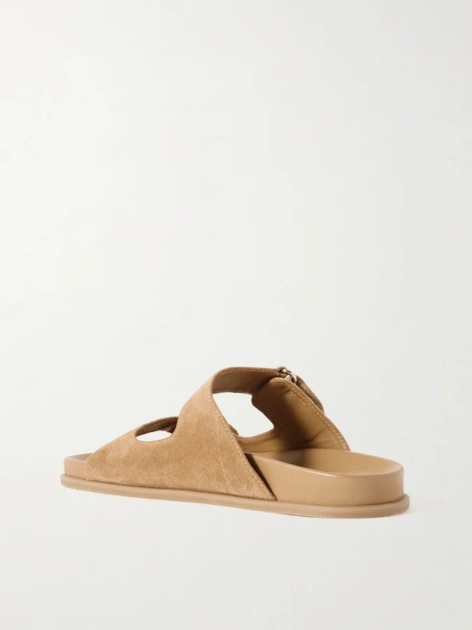 Jimmy Choo - Fayence Faux Pearl-embellished Suede Slides - Brown - Image 3