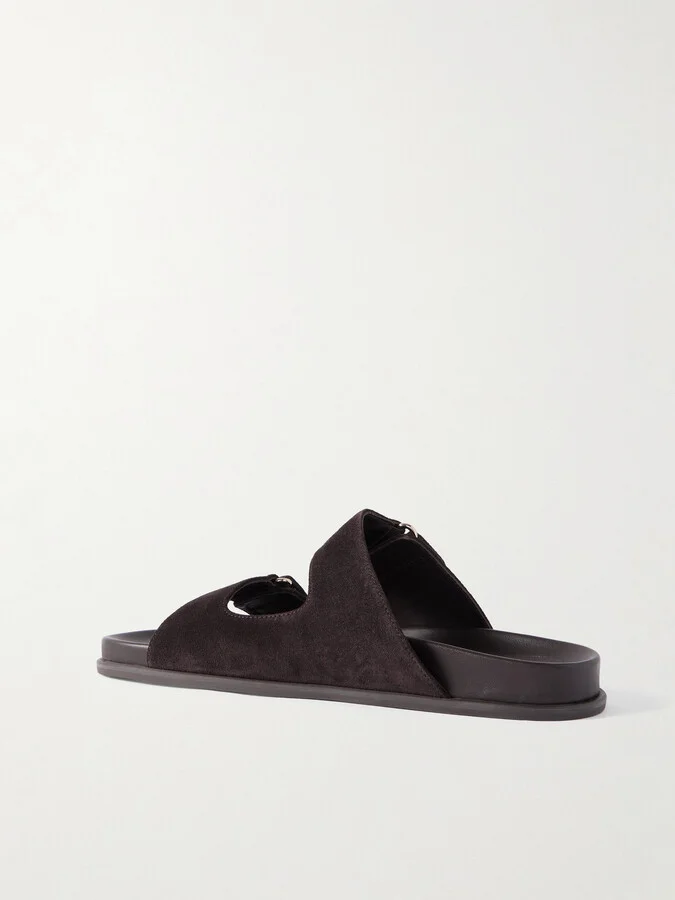 Jimmy Choo - Fayence Faux Pearl-embellished Suede Slides - Brown - Image 3