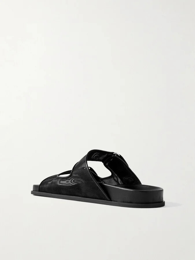 Jimmy Choo - Fayence Leather-trimmed Faux Pearl-embellished Mesh Slides - Black - Image 3