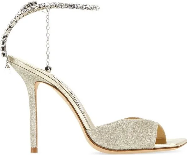 Jimmy Choo Glitter Embellished Square-Toe Heeled Sandals