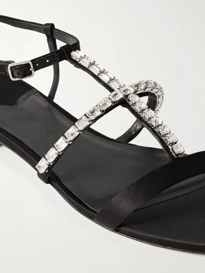 Jimmy Choo - Gwyn Crystal-embellished Satin Sandals - Black - Image 4