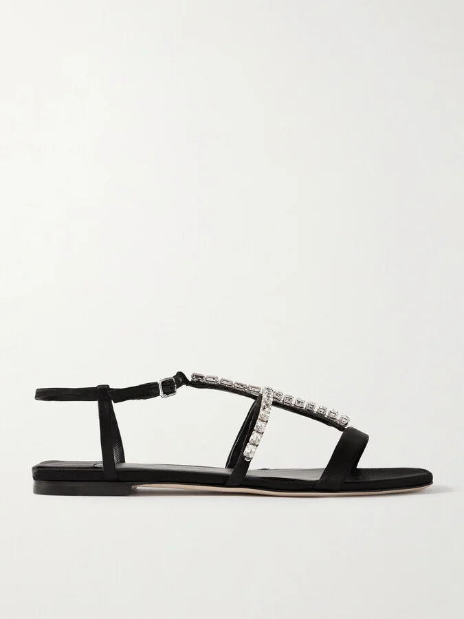 Jimmy Choo - Gwyn Crystal-embellished Satin Sandals - Black