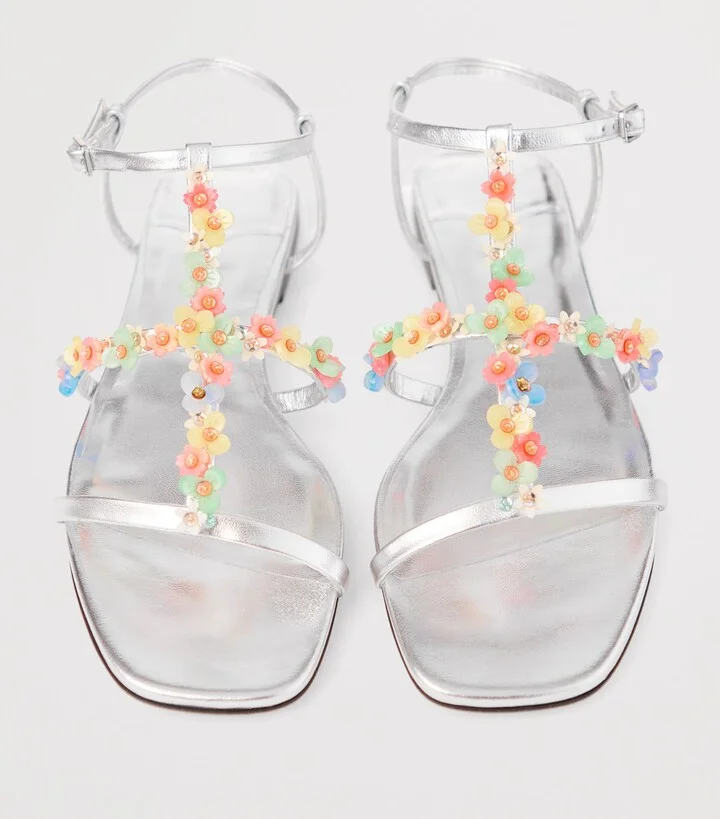 Jimmy Choo Gwyn Flat Daisy Leather Embroidered Sandals - Image 3