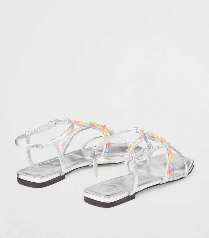 Jimmy Choo Gwyn Flat Daisy Leather Embroidered Sandals - Image 4