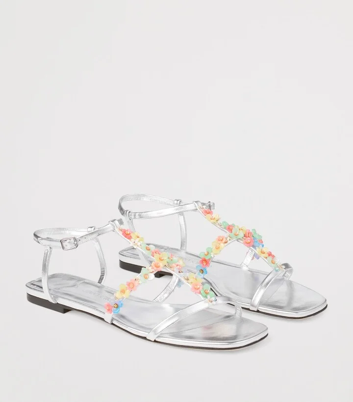 Jimmy Choo Gwyn Flat Daisy Leather Embroidered Sandals - Image 5