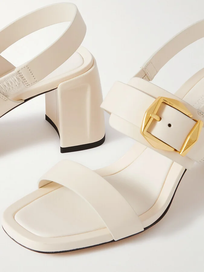 Jimmy Choo - Hawke 70 Embellished Leather Slingback Sandals - Cream - Image 4
